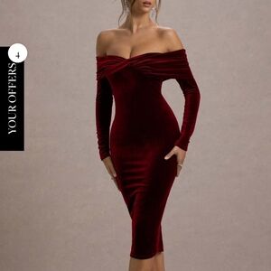 Off Shoulder Velvet Long Sleeve Dress